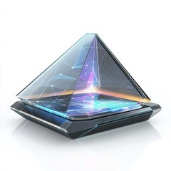 Futuristic pyramid hologram technology display device innovation product presentation rendering design 3d