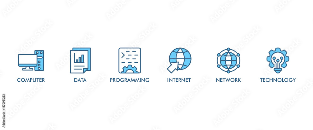 Poster information technology banner web icon vector illustration concept with icon of computer, data, prog
