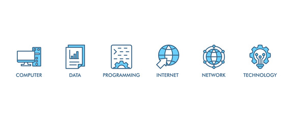 Information technology banner web icon vector illustration concept with icon of computer, data, programming, database, internet, network, and technology