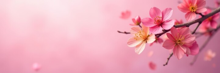 Obraz premium Colorful blossoms suspended in the air on a delicate pink backdrop, dreamy, spring, background