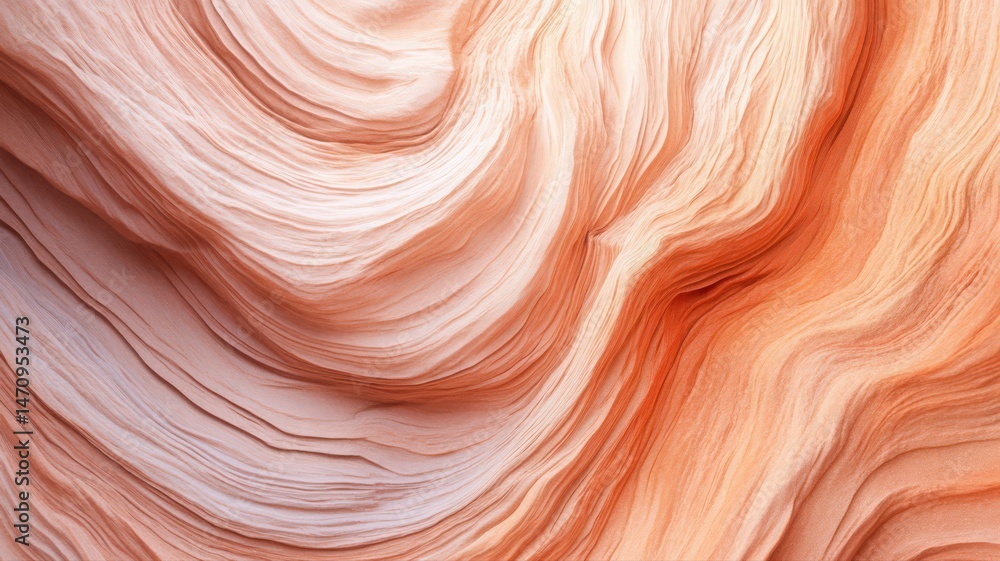 Poster striking abstract macro image of orange and white undulating lines creating woodgrain texture design