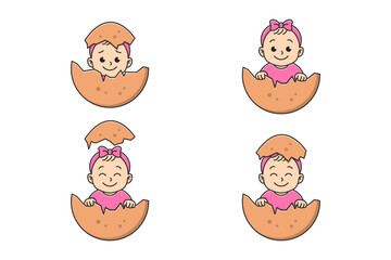 Cute baby girl hatching from egg cartoon vector illustration