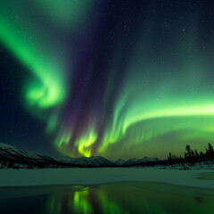 Stunning Aurora Borealis Dancing Over Snowy Scandinavian Landscape