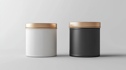 Mockup of two tin can with a peel lid and with blank white sticker on the white background -