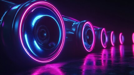 Neon Wheels Reflecting Light in a Dark Environment