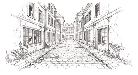 Fototapeta premium Abandoned alleyway perspective drawing