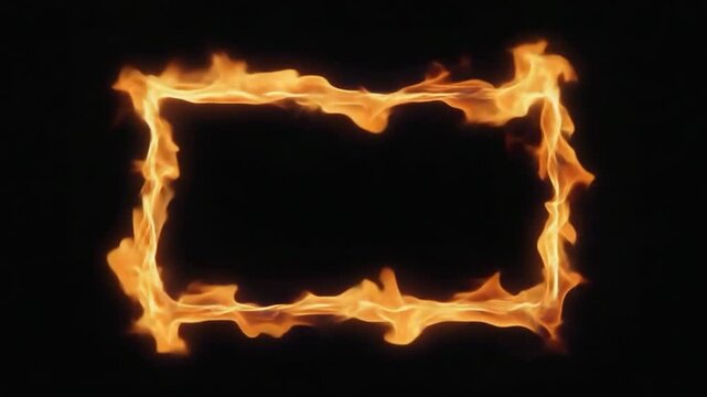 Burning rectangular frame on black background abstract fire border design