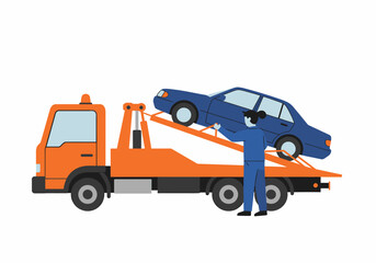 Tow Truck Transporting Damaged Car Assistance Service