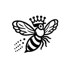 Queen Bee Logo Flying With Small Crown, Vector Illustration of a Bee
