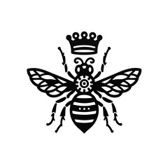Queen Bee Logo, Minimal Queen Bee Drawing, Clean Black Lines, Vector Illustration