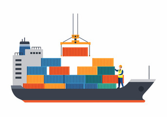 Container Ship Loading Illustration Shipping Delivery and Logistics