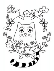 Circle coloring page of cat 