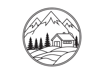 Mountain house Landscape Silhouette Vector