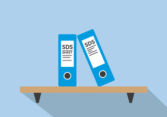 SDS Safety Data Sheets Files on a Shelf Illustration