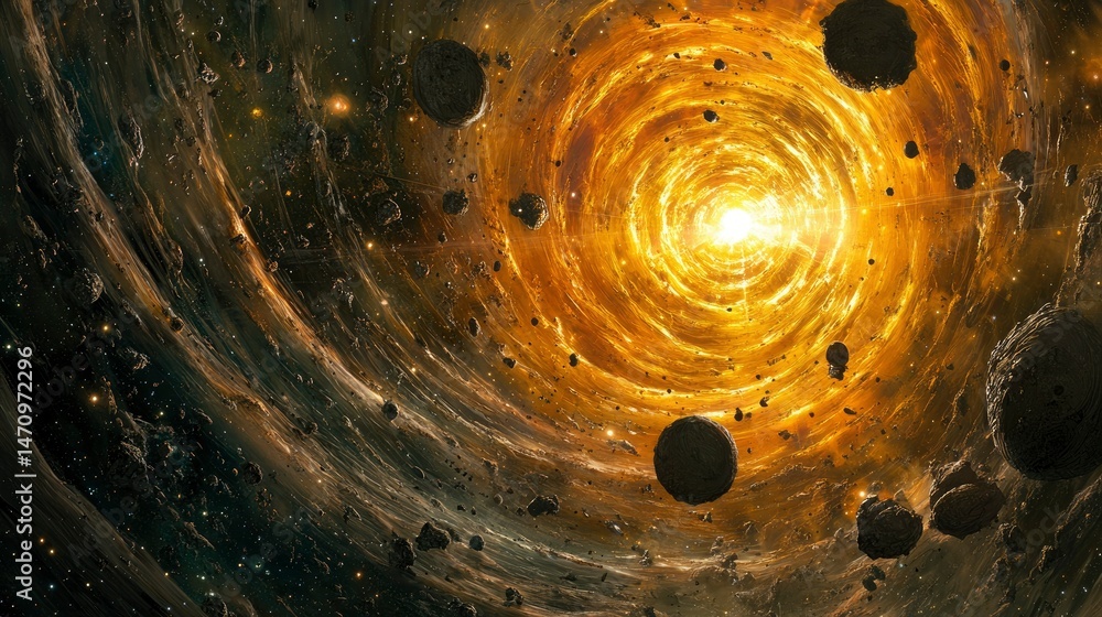 Wall mural cosmic vortex journey through an asteroid field