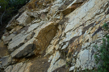 Rocky Cliff Face With Unique Geological Formations and Textures Captured During Daylight in a Natural Outdoor Setting.