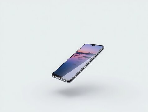 Modern smartphone mockup floating in mid-air with customizable screen display
