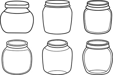 Set of Jar outline vector illustration, line art