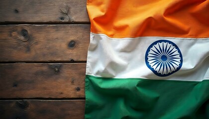 The India flag set against a wooden background, highlighting Independence Day themes