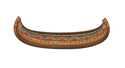 Handcrafted wooden canoe isolated on white background decorative design side view