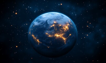 Obraz premium Earth From Space at Night Showing City Lights