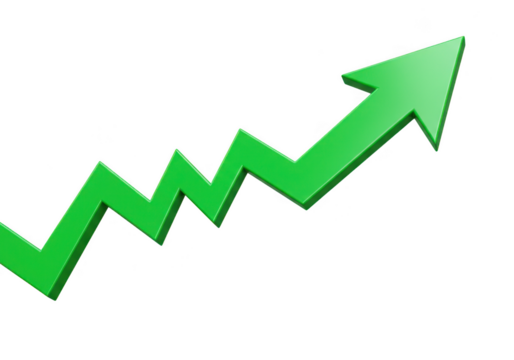 A zig zagging green arrow pointing upwards illustration isolated on transparent background - Powered by Adobe