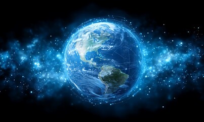 Obraz premium Earth Globe with Digital Network Background