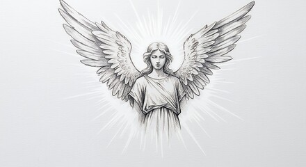 Fototapeta premium Pencil drawing of an angel with wings in flight artistic illustration