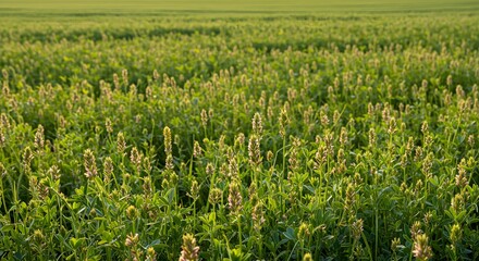 Flowering Field of Green Plants in Sunlight