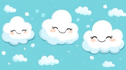 Smiling cloud illustrations against blue sky background