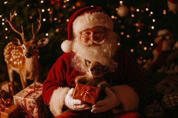Santa with gifts and reindeer