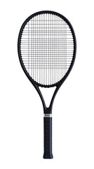 A black tennis racket isolated on a white background. transparent background