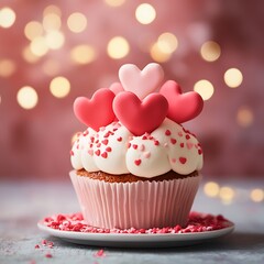 Delicious Valentine's Day Cupcake with Heart Decorations A Sweet Treat for Your Loved Ones