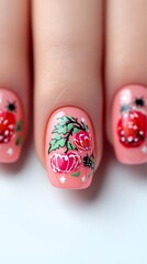 Elegant Floral Design Nail Art A Delicate Peach Base for Romantic Manicured Fingers