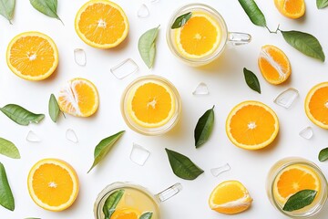 Fresh Orange Juice in Glass Pitchers with Oranges