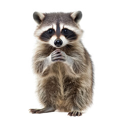Obraz premium Cute raccoon looking curiously with its paws together. transparent background