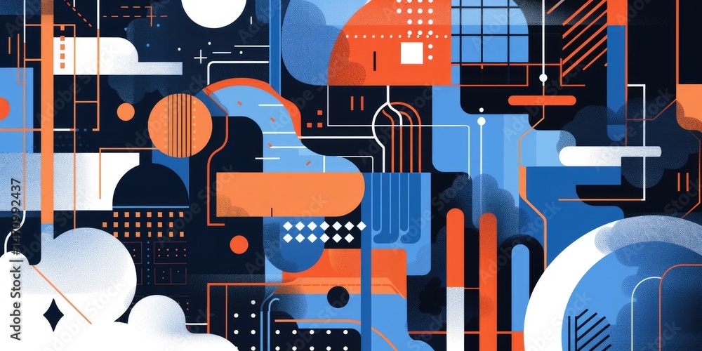 Poster abstract geometric image with colorful shapes and a human profile. abstract image of geometric shape