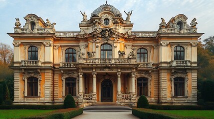 Fototapeta premium Elegant old palace facade with classical sculptures high resolution image