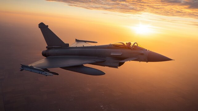 Fighter Jet in Flight at Sunset
