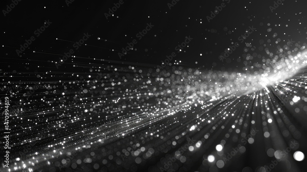 Poster abstract picture micro light sparkling particle represent data flow. vivid flowing wave with high te