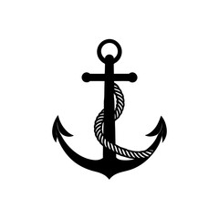 anchor with rope silhouette on white background  .svg