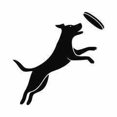dog Catching Frisbee silhouette vector illustration