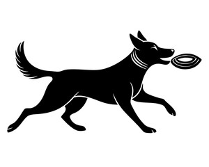 dog Catching Frisbee silhouette vector illustration