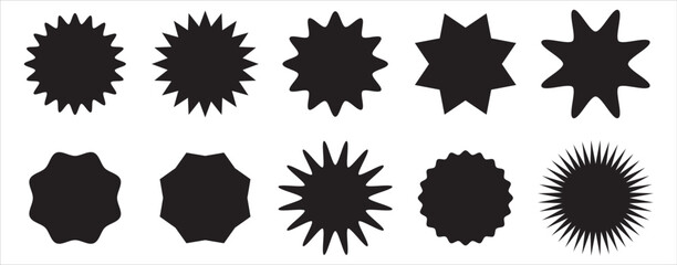Black starburst sticker set. Special offer price tag. Price sticker, sale sticker, starburst, quality mark, retro silhouette. quality signs, sale icons. star blank label. 