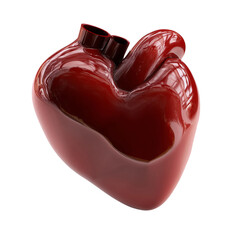 A stunning anatomical heart model with a glossy, vibrant red hue, isolated on a seamless background.