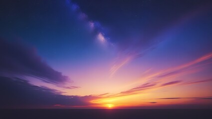 Obraz premium Transitional Sky at Dawn with Deep Night and Warm Sunrise Hues, Cinematic Photography