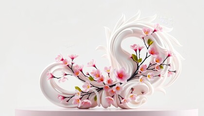 Elegant white sculpted form, intricately adorned with blossoms, fragile, art