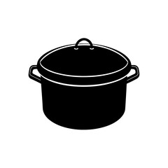 camping cooking pot with lid silhouette on white 