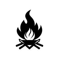 campfire with cooking grate silhouette on white 