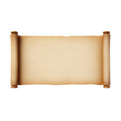 An ancient scroll, with a beige parchment and wooden handles, evokes a sense of history and knowledge